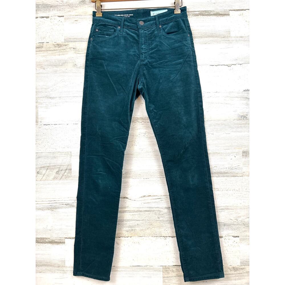 AG Anthropologie Womens 28 Blue High Rise Stevie Straight Ankle Velvet Pants